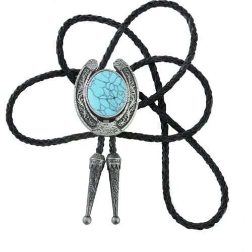 Western cowboy drop natural stone zinc alloy leather collar rope mens suit birthday party gift