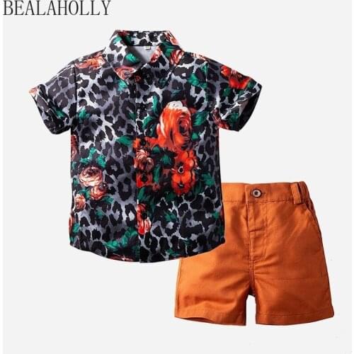 Bealaholly Boys' Summer Suit New Casual Cross Border Short Sleeve Leopard Print Shirt Boys Clothes Costumes for Kids