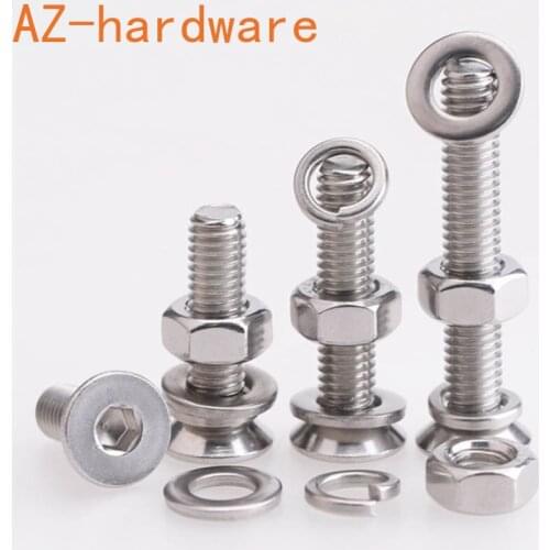 M5M6M8M10M12 stainless steel 304 countersunk head socket head socket head screw nut gasket spring pad set large full 20Pcs