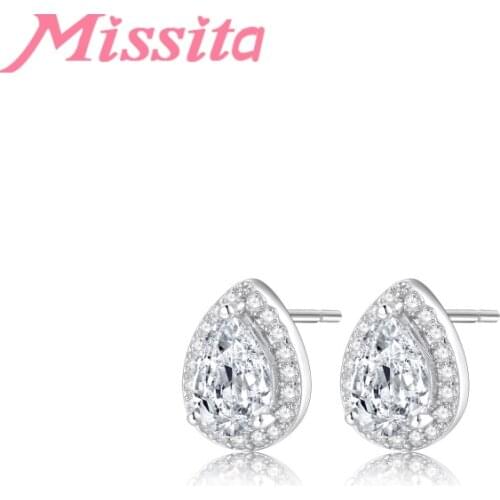 MISSITA NEW Water Drop Crystal Zircon Earrings For Women Silver Color Fashion Jewelry Girlfriend Party Gift Hot Sale