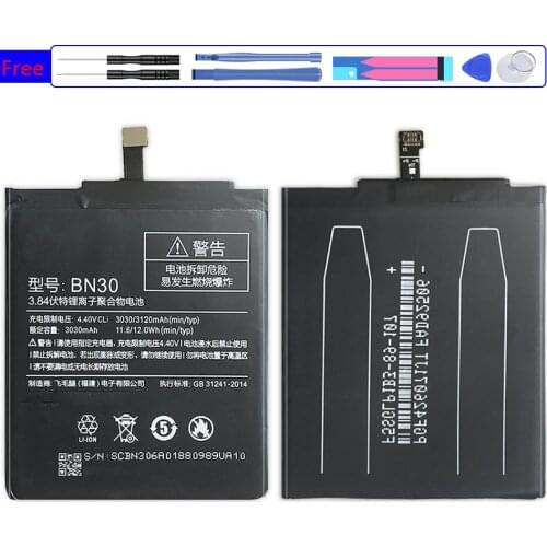 Mobile Phone Battery for XIAOMI Redmi 4A Replacement Battery BN30 3030mAh