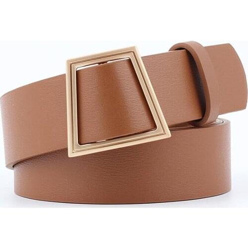 Fashion Womens Belts Gold Buckle Black White Red Brown High Quality PU Leather Waist Strap Waistband Belts For Ladies Jeans