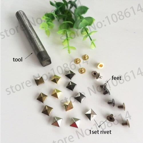 Square Rivet Fixing tool kit+ Pyramid Studs Rivet Nailhead Spike Square Leather Craft DIY Rock Punk DIY For Making Leather Bag