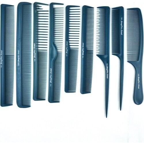 9 pcs Hair Antistatic Comb Set For Hair Salon, Barber Hairdressing Comb In Different Design Professional Hair Carbon Comb V-10