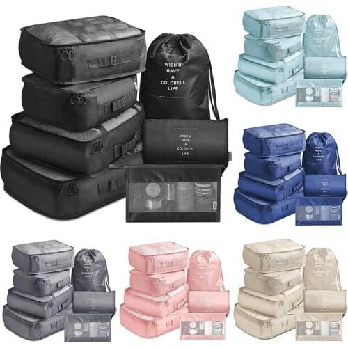 7Pcs/Set Luggage Organizer Packing Set Pure Color Polyester Fiber Multi Purpose Portable Storage Cases for Travel Cosmetic Bag