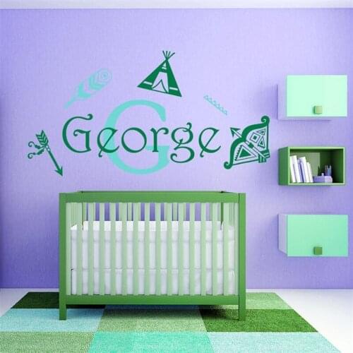 Wall Decals Vinyl Sticker Indian Arrow Bow Feather Custom Name Monogram Baby Girl Boy Nursery Childrens Room Murals HY1533