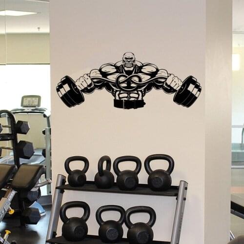 Weightlifter With Barbell Wall Art Sticker Bodybuilder Vinyl Mural Gym Poster Training Room Decoration Fitness Decal Sportive