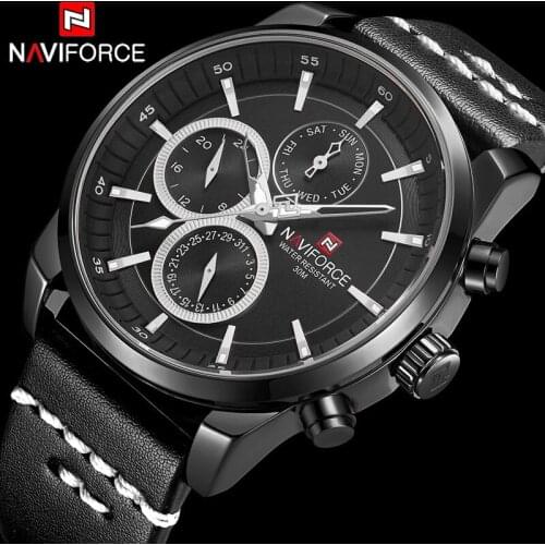 NAVIFORCE Men Watch Leather Quartz Watches Mens Waterproof Sport Watch 24 Hour Date Week Clock Wristwatches Relogio Masculino