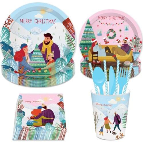 Merry Christmas Dinner Plates Party Decorations Disposable Napkin Tableware Christmas Party Decoration for Home Xmas Party Favor