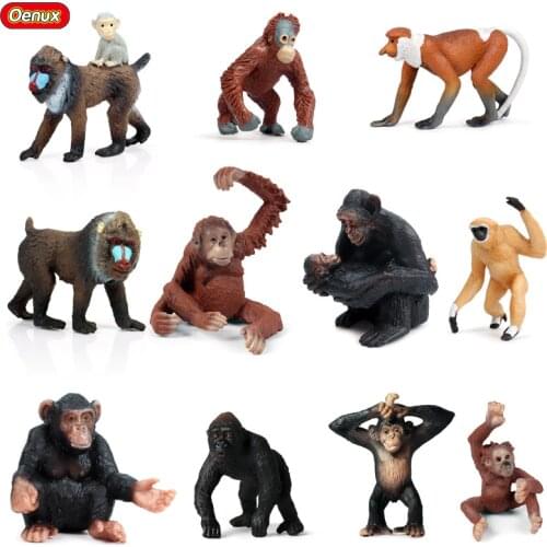 Oenux Original Wild Animals Chimpanzee Orangutan Gorilla Monkey Model Action Figures Animal Miniature Figurine Toy For Kids Gift