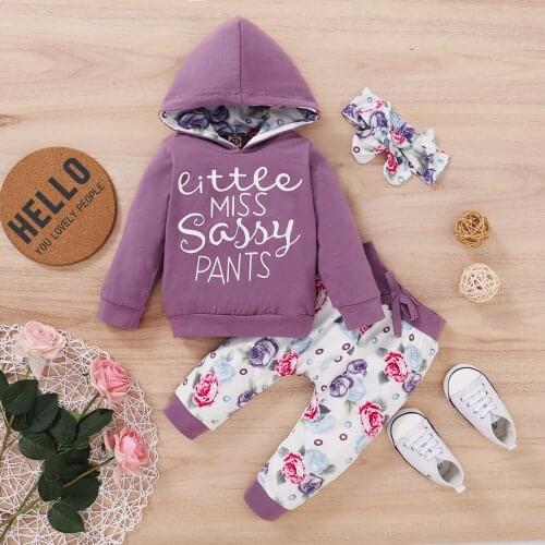 Autumn Spring Baby Girl Clothes Letter Long Sleeve Hooded Sweatshirt+Flower Pants2 PCS Casual Kids Girls Outfit