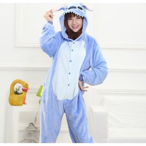 Winter Flannel Family Mother Father Kids Female Stitch Animal pajamas Girl Boy pajamas Woman Hooded Home Clothing Kigurimi