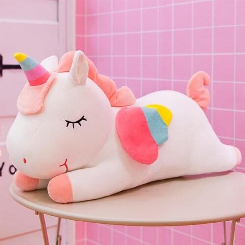 1pc Plush Toy Pillow Doll Unicorn Shape Design Rainbow Color Cute Addorable for Kids Girls White