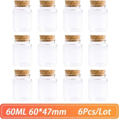 50*47mm 50ml Cork Glass Bottle Stopper Spicy Storage Jar Bottle Containers Storage Jars Vials Glass DIY Spice Craft 6pcs/Lot