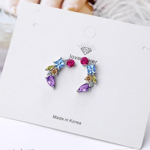 Fashion colorful zircon earrings women European and American fashion temperament fashion personality ear jewelry