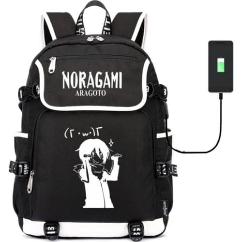 Anime Noragmi USB Backpack Bags Zipper Laptop School Travel Book Bags Girls Boys Rucksack Gift