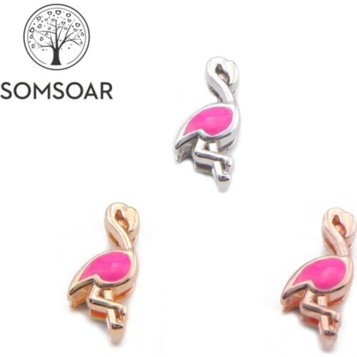 Somsoar Jewelry Cute flamingo Slide Charm fit 10mm Wide Leather wrappable Mesh Bracelet Necklace 10pcs/lot