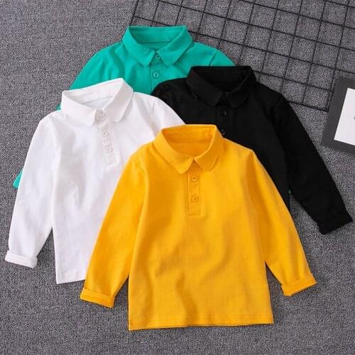 Sweatshirt Fashion Spring kids Boy girls Clothes Solid Color Bottom Shirts Cotton Turn-down Collar school tees Children 2-14yrs