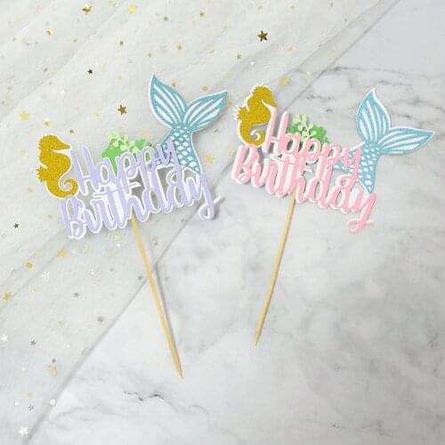 Happy Birthday Cake Topper Mermaid Theme Birthday Party Decorations Supplies Under The Sea Little Mermaid Cake Insert Card Flag