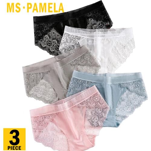 3Pcs/lot Womens Panties Sets Lace Underwear Seamless Silk Briefs Low Waist Sexy Woman Briefs Sexy Lady Lingerie