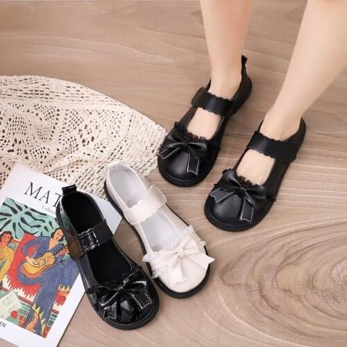 Lolita Shoes Women Flat Shoes Round Toe Bow PU Leather JK Commuter Uniform Shoes Party Shoes Japanese Students Lovely Shoes