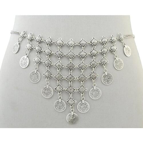 Turkish Gypsy Color Metal Flower Coin Tassel Waist Chains Body Jewelry Belly Dance Belt Charm Body Chain Jewelry For Women Boho