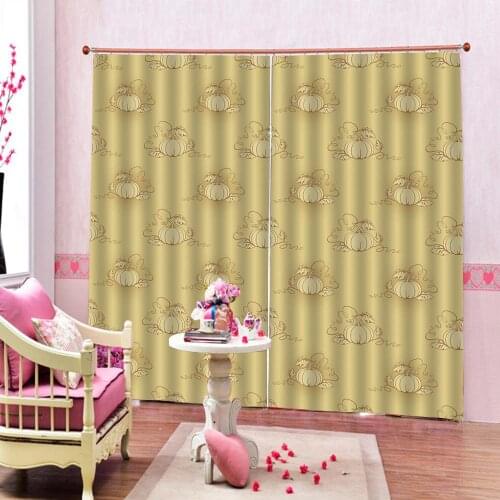 Custom Simple Style Pumpkin Leaf Geometric Pattern Polyester Fabric Curtain For Living room bedroom Blackout Drapes Decor Sets