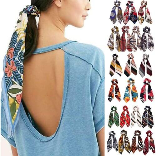 1 pc New Fashion Sweet Print Scrunchie Women Ribbon Elastic Hair Band Bow Scarf Hair Rubber Hair Ropes Girls Hair Accessories