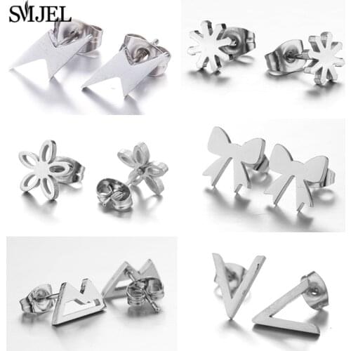 SMJEL Stainless Steel Flower V Mountain Bow-knot Earrings For Women Kids New Year Gift 2020 Cute Ear Studs Pendente