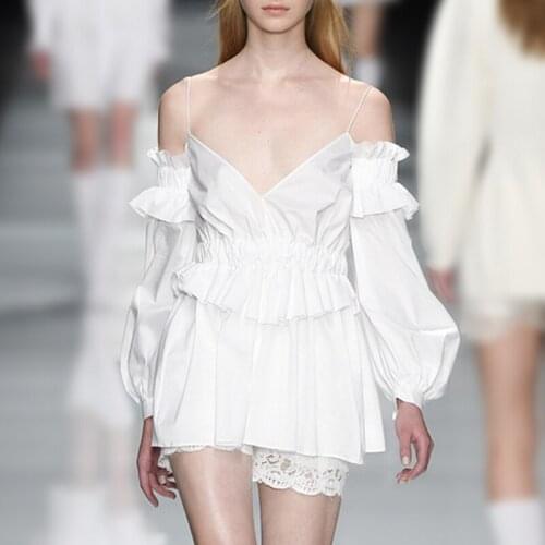 See Orange New White Cotton Dress Sexy V Neck Women Bodycon Party Dresses 2018 Fashion Show Lantern Sleeve Striped Dresses