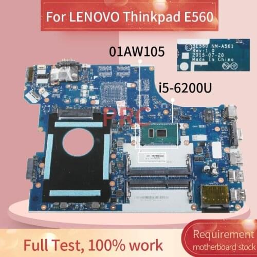 01AW105 01HY628 For LENOVO Thinkpad E560 I5-6200U Notebook Mainboard BE560 NM-A561 SR2EY DDR3 Laptop Motherboard