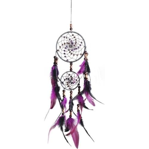 1pc Feather Crafts Purple Dream Catcher Wind Chimes Handmade Dreamcatcher Net With Feather Beads for Wall Hanging Car Home Decor