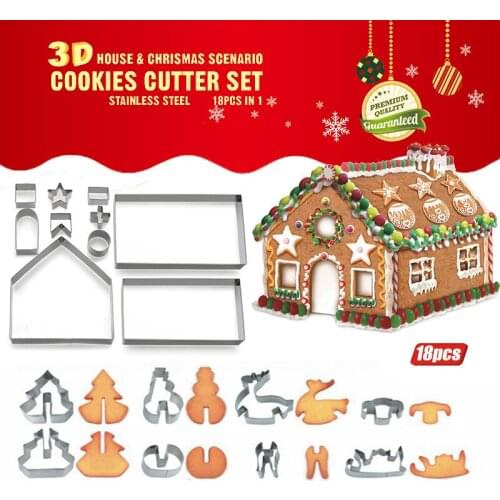 18PCS/SET Christmas Cookie Tool Stainless Steel Biscuit Mould Gingerbread House Biscuit Cookie Cutter Mould Baking Tools