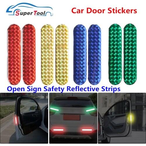 2pcs Car Door Sticker Decal Warning Tape Car Reflective Stickers Auto Reflective Strip Car-styling Open Sign 4 Color Safety Mark