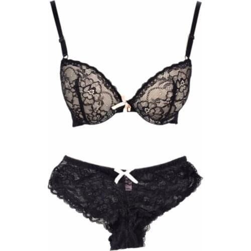 2 PCS Women Sexy Underwear Bow Lace Embroidery Push Up Bra Sets Quality
