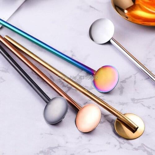 200pcs Practical Colorful Stainless Steel Drinking Straw Spoon Cocktail Milk Coffee Stirring Bar Kitchen Party Supplies