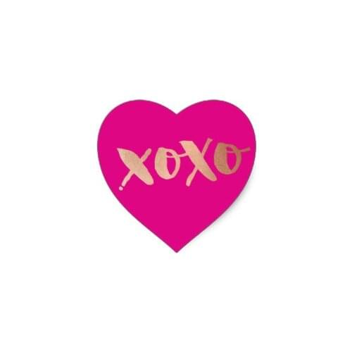 3.8cm CUTE LOVE XOXO HEART modern rose gold bright pink Heart Sticker