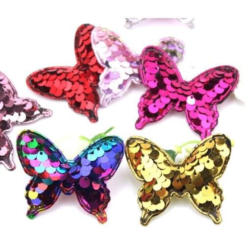 32Pcs 4.5*5cm Glitter sequins butterfly Padded Appliques for childrens crafts headwear Hair Clip Stick on Accessories