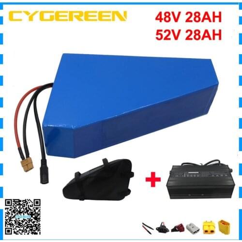 48V 28AH triangle battery pack 2000W 48 V lithium ion ebike batterie akku use for Samsung 3500mah cell 50A BMS 5A Charger