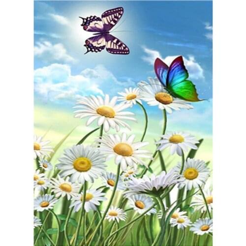 New Needlework Diamond Painting Diamond Embroidery All Square Drill Rhinestone Mosaic Picture Daisy & butterfly pattern DW218