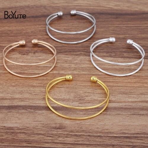 BoYuTe (10 Pieces/L) 60*2MM Metal Brass Simple Two-line Bracelet Factory Direct Sale DIY Jewelry Accessories Handmade Materials