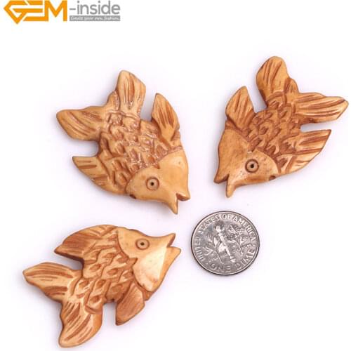 Gem-inside 2-4pcs Selectable Style Large White Animal Goldfish Carved Bone Beads For Halloween Jewelry Making Beads DIY Beads