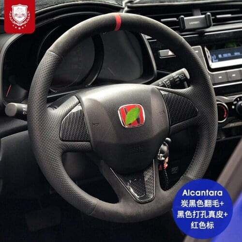 Real Alcantara steering wheel cover for Hond 10th Gen Civic crv FIT Accord xrv Avancier suede hand-stitched grip cover