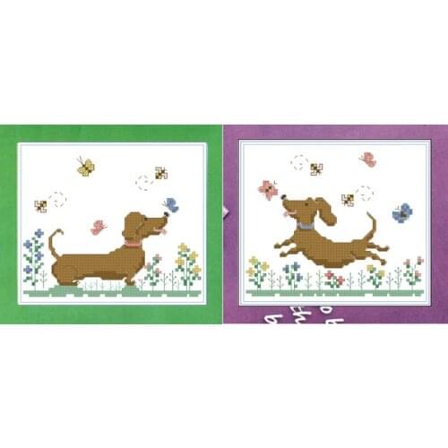 Fishxx cross-stitch Crazy140-4[The dog for an outing]cotton thread and cloth,water-soluble,100%accurate,11CT,embroidery