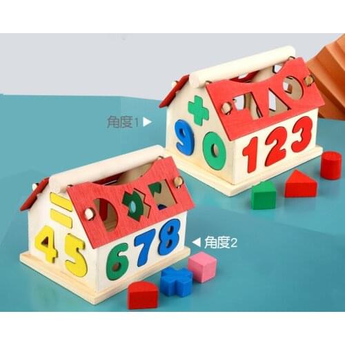 Wooden Children Digital House Building Block Toy Inserting Wisdom House Early Education Kindergarten Learning Geometric Toy