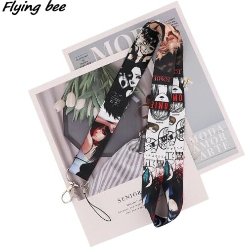 Flyingbee Halloween Gifts Horror Figure Girl Tomie Lanyard Badge ID Lanyards Mobile Phone Rope Key Lanyard Neck Straps X2019