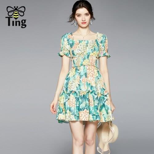 Tingfly Summer Sweet Girl Aesthetic Floral Mini Dress Vintage Puff Sleeve Streetwear Chic A Line Short Dresses Vestidos Clothes