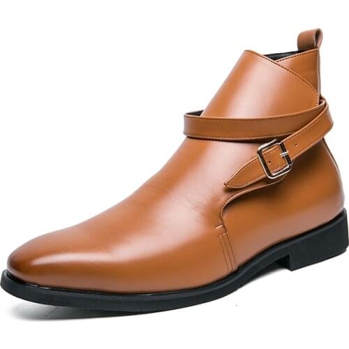 Mens Dress Shoes Boots Chelsea Fashion Shoes Leather Casual Shoes Men Classic Trend All-match Business Dress Shoes Formal Boots