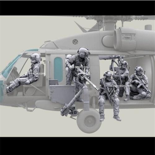 7pcs Soldiers & 1 Rope & 2 Machine Gun (excluding helicopter) Model Kits Resin Figure 1/35 Scale Colorless Self-Assembled Models