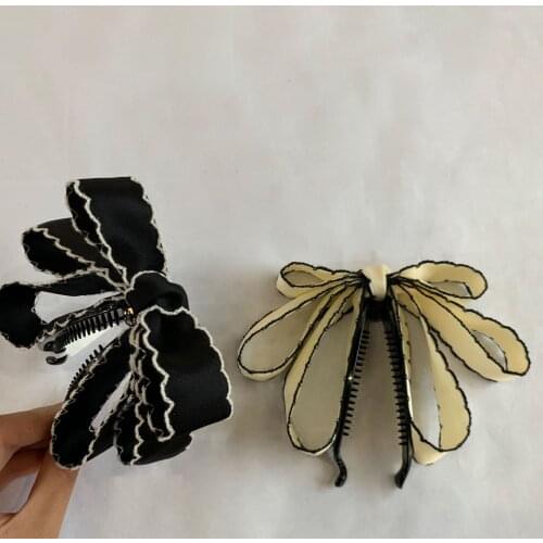 Small Fragrance And Sweet Japanese Style Checkered Bow Banana Clip Hair Accessories Elegant Temperament Hairpin Korean Banana Cl